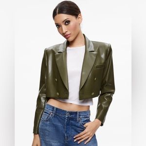 NWT ANTHONY CROPPED DOUBLE BREASTED VEGAN BLAZER Alice + Olivia
